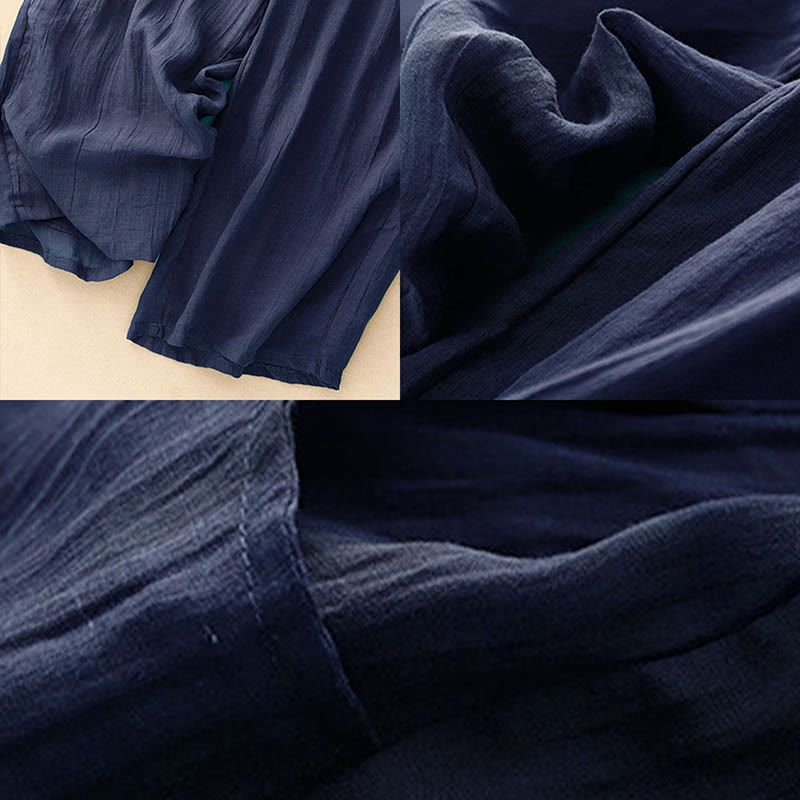 Pantalones anchos de mujer con bolsillos y cordón ajustable de color puro Buddha Stones Spring de doble capa - image 14
