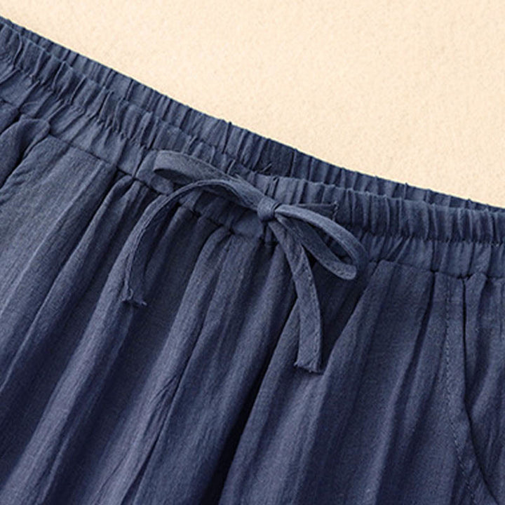 Pantalones anchos de mujer con bolsillos y cordón ajustable de color puro Buddha Stones Spring de doble capa - image 13