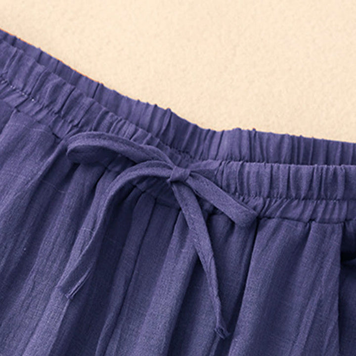 Pantalones anchos de mujer con bolsillos y cordón ajustable de color puro Buddha Stones Spring de doble capa - image 18
