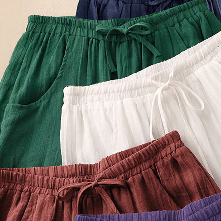 Pantalones anchos de mujer con bolsillos y cordón ajustable de color puro Buddha Stones Spring de doble capa - image 20
