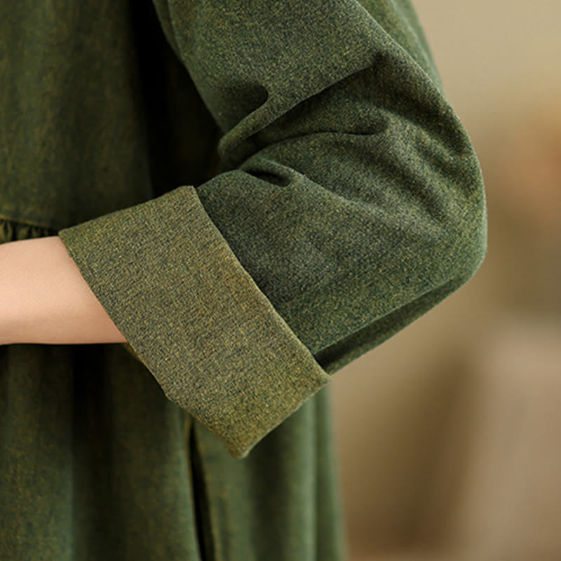 Vestido largo de algodón con diseño de patchwork, manga larga y bolsillos, para mujer , con Buddha Stones en verde oliva oscuro - image 9