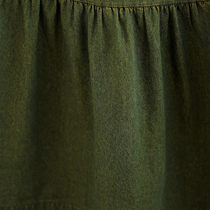 Vestido largo de algodón con diseño de patchwork, manga larga y bolsillos, para mujer , con Buddha Stones en verde oliva oscuro - image 11