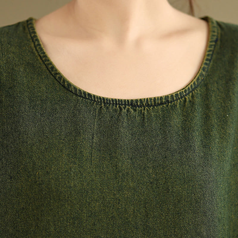 Vestido largo de algodón con diseño de patchwork, manga larga y bolsillos, para mujer , con Buddha Stones en verde oliva oscuro - image 7