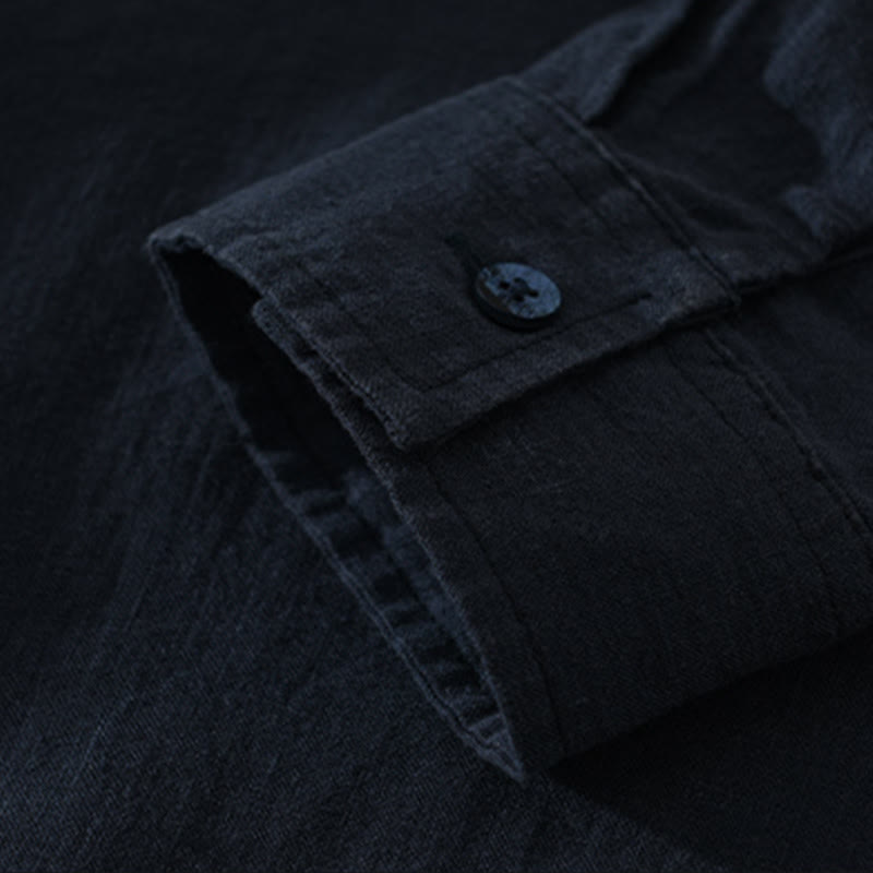 Camisa de lino para hombre, manga larga, suelta, color liso, con medio botón y Buddha Stones - image 9