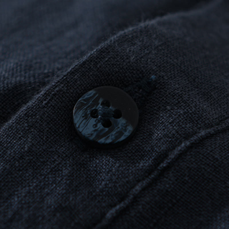 Camisa de lino para hombre, manga larga, suelta, color liso, con medio botón y Buddha Stones - image 13