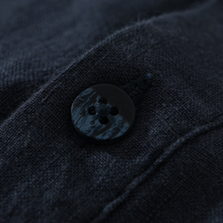 Camisa de lino para hombre, manga larga, suelta, color liso, con medio botón y Buddha Stones - image 13