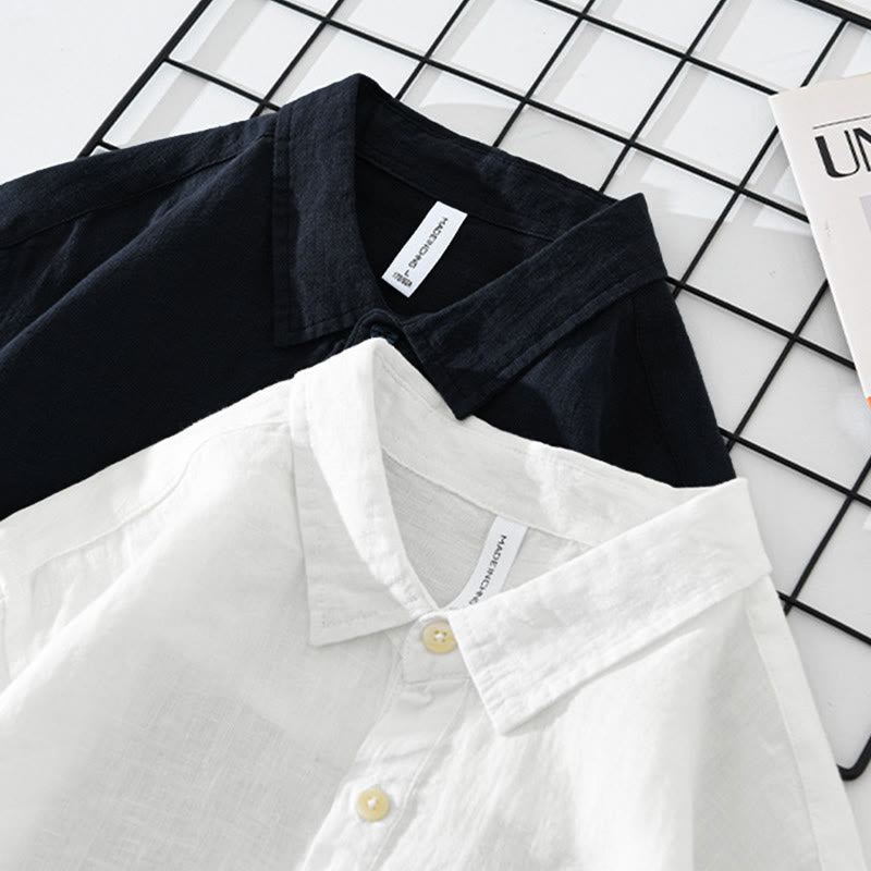 Camisa de lino para hombre, manga larga, suelta, color liso, con medio botón y Buddha Stones - image 16