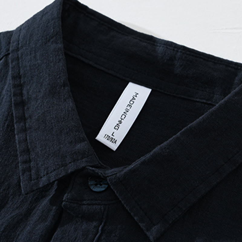 Camisa de lino para hombre, manga larga, suelta, color liso, con medio botón y Buddha Stones - image 11