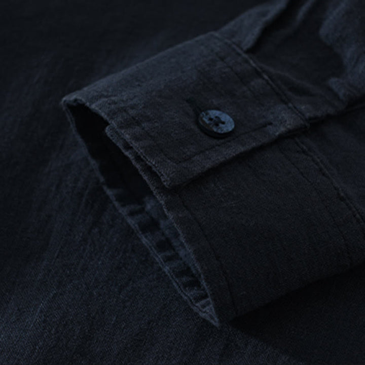 Camisa de lino para hombre, manga larga, suelta, color liso, con medio botón y Buddha Stones - image 10