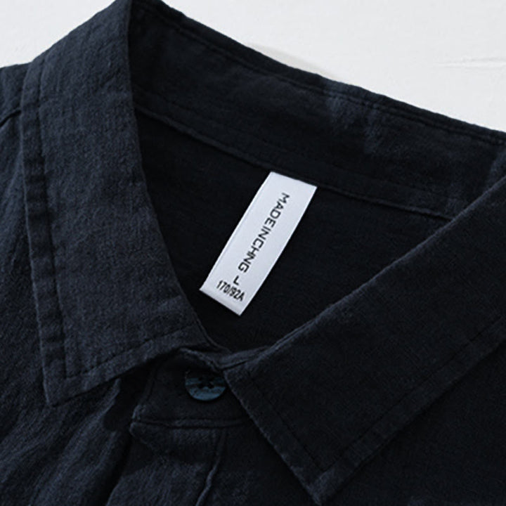 Camisa de lino para hombre, manga larga, suelta, color liso, con medio botón y Buddha Stones - image 12