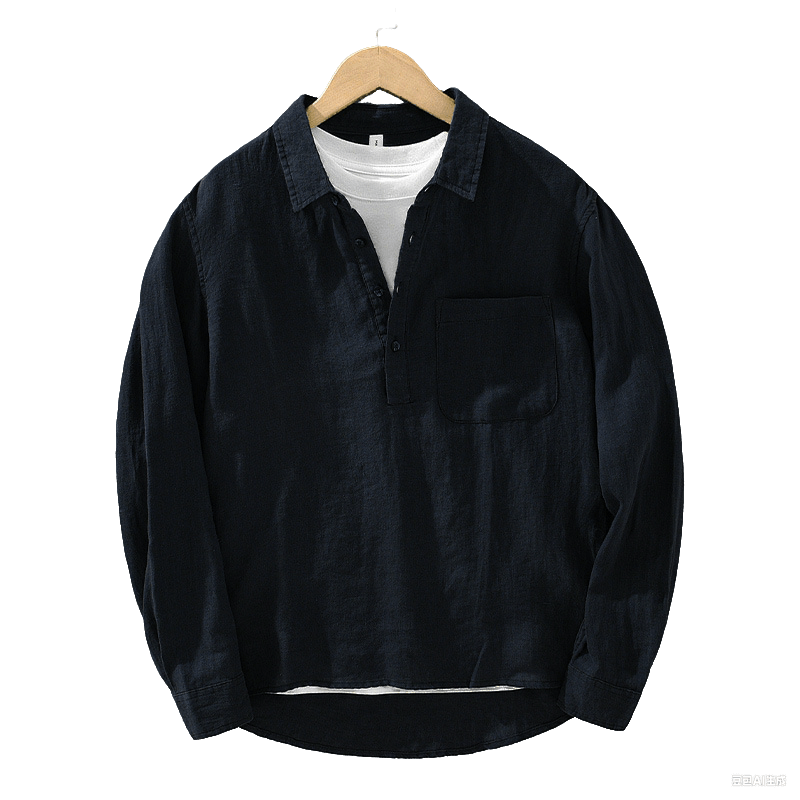 Camisa de lino para hombre, manga larga, suelta, color liso, con medio botón y Buddha Stones - image 14