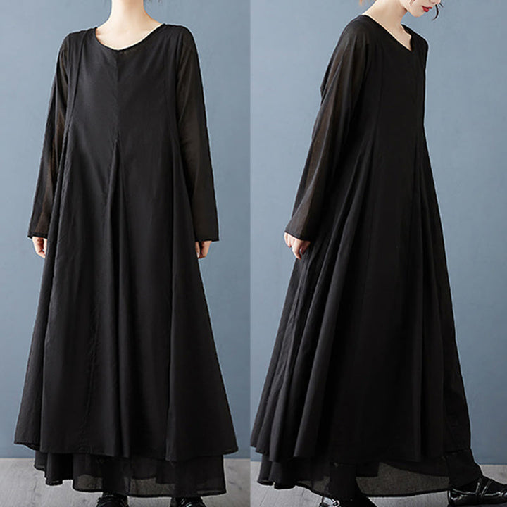 Vestido midi de algodón de manga larga para mujer con diseño de doble capa y Buddha Stones - image 8
