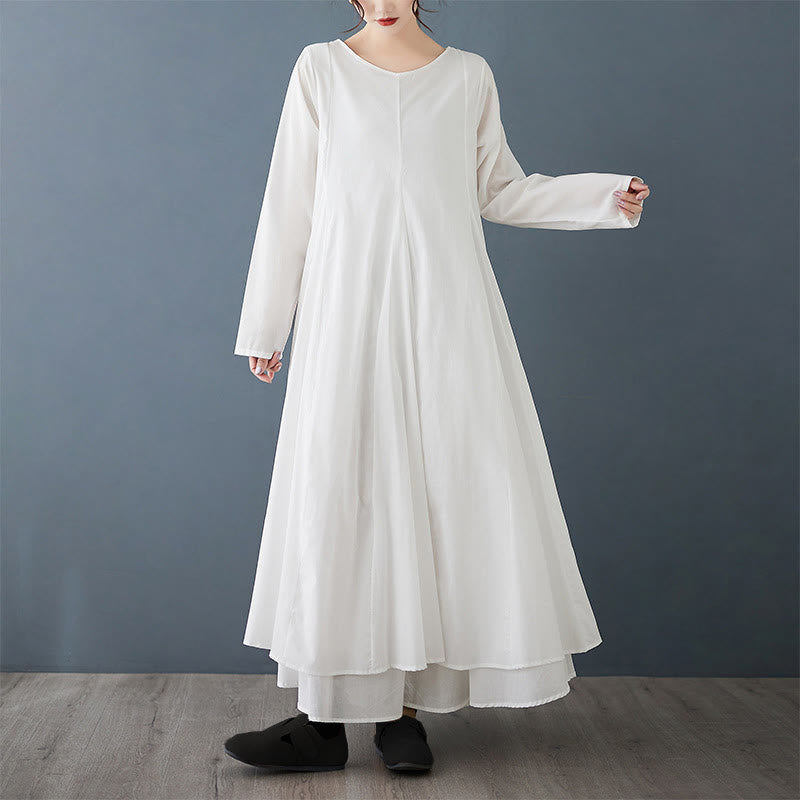 Vestido midi de algodón de manga larga para mujer con diseño de doble capa y Buddha Stones - Blanco - US12, UK/AU16, EU44 (2XL) - image 1