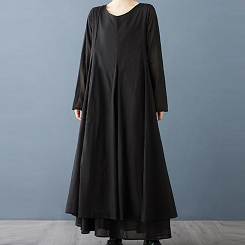 Vestido midi de algodón de manga larga para mujer con diseño de doble capa y Buddha Stones - image 6