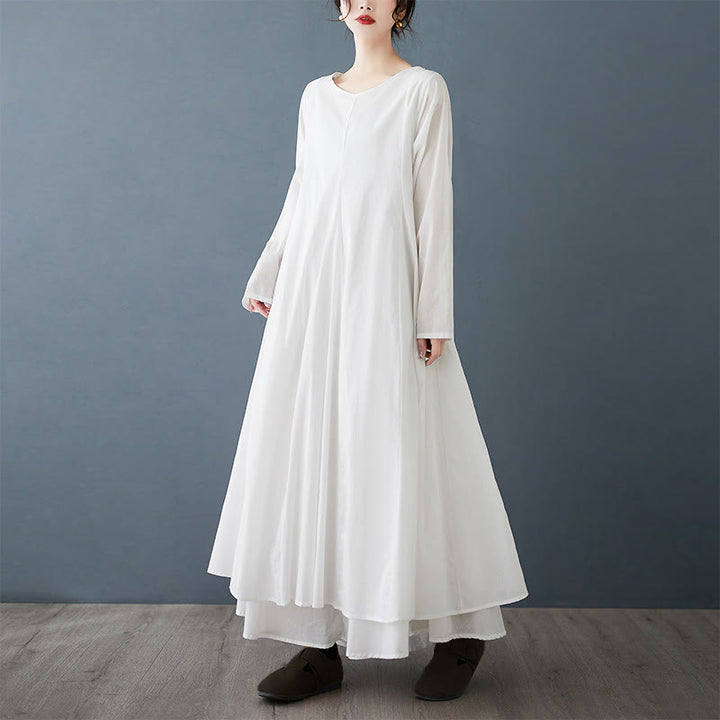 Vestido midi de algodón de manga larga para mujer con diseño de doble capa y Buddha Stones - image 3