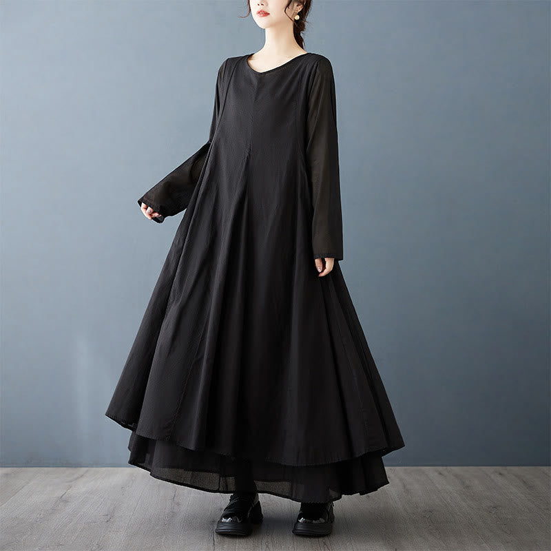 Vestido midi de algodón de manga larga para mujer con diseño de doble capa y Buddha Stones - image 5