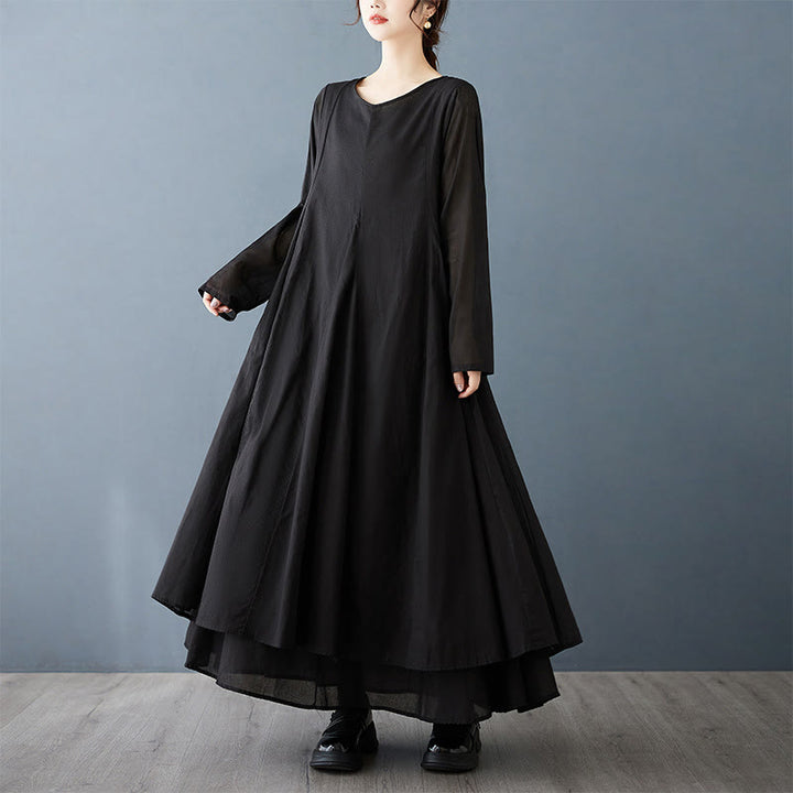 Vestido midi de algodón de manga larga para mujer con diseño de doble capa y Buddha Stones - image 5