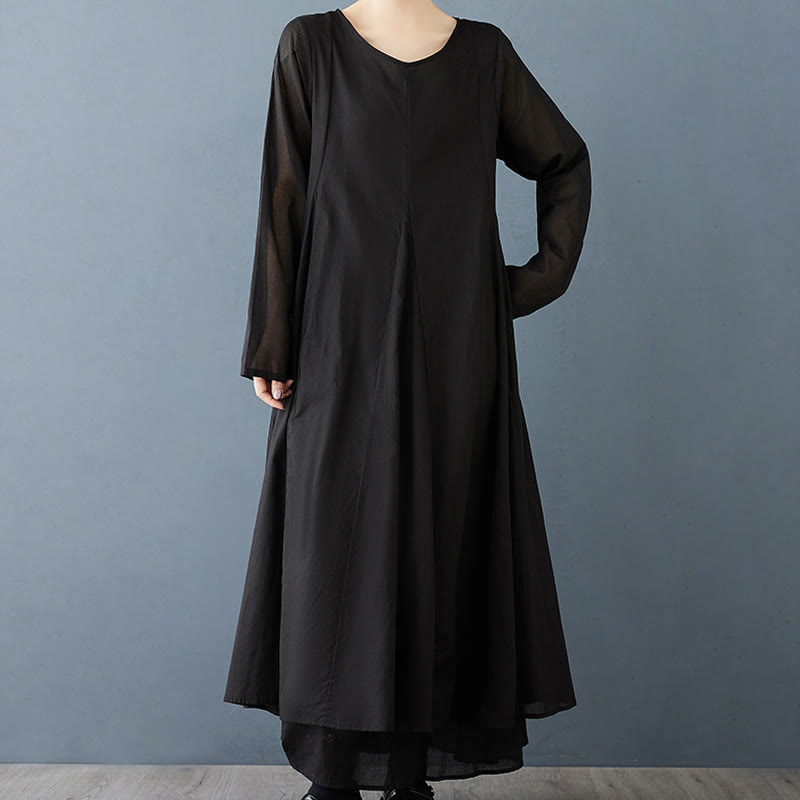 Vestido midi de algodón de manga larga para mujer con diseño de doble capa y Buddha Stones - image 7