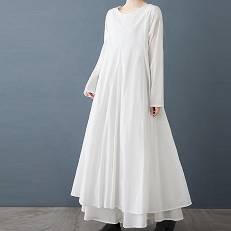 Vestido midi de algodón de manga larga para mujer con diseño de doble capa y Buddha Stones - image 1