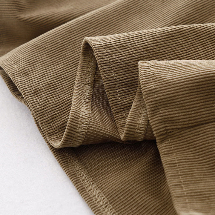 Vestido midi de pana color tostado liso con mangas abullonadas y estampado de Buddha Stones - image 14