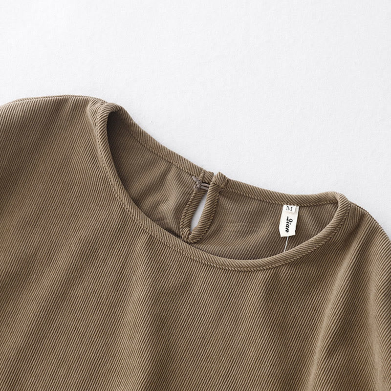 Vestido midi de pana color tostado liso con mangas abullonadas y estampado de Buddha Stones - image 3