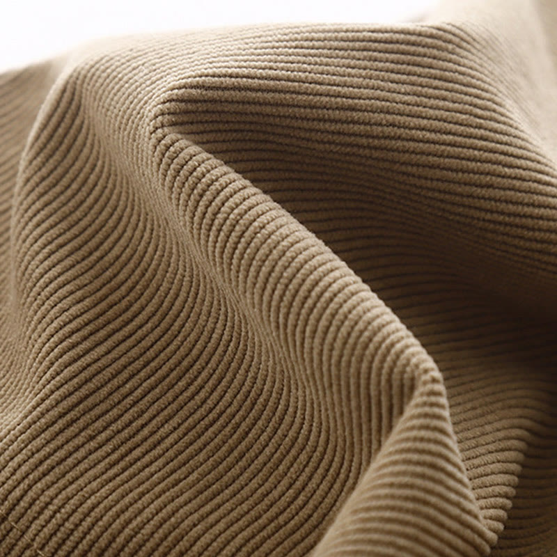 Vestido midi de pana color tostado liso con mangas abullonadas y estampado de Buddha Stones - image 6