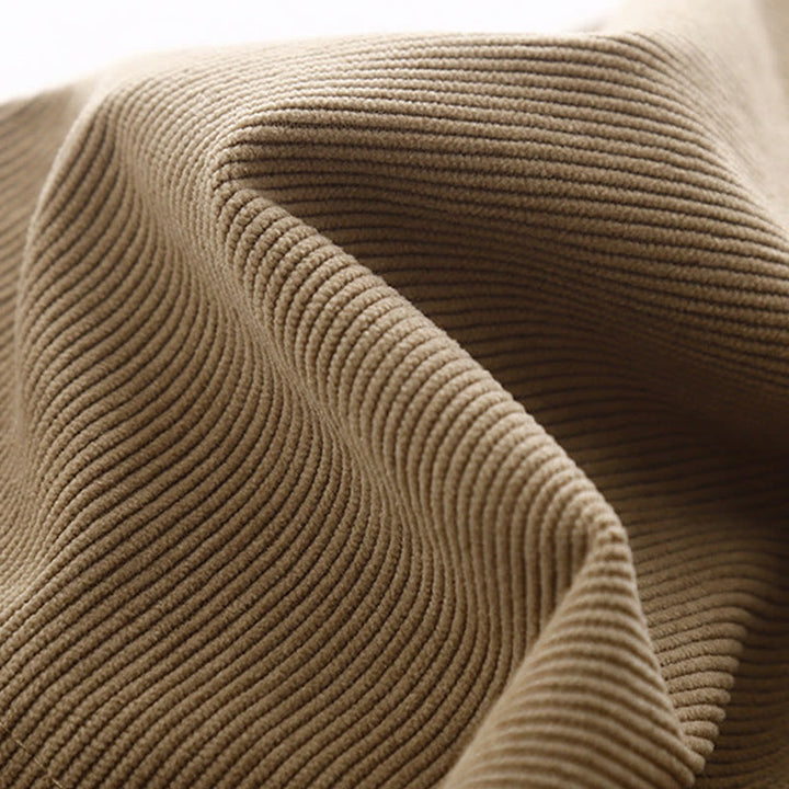 Vestido midi de pana color tostado liso con mangas abullonadas y estampado de Buddha Stones - image 6