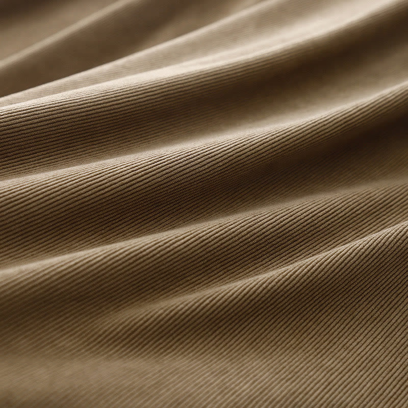 Vestido midi de pana color tostado liso con mangas abullonadas y estampado de Buddha Stones - image 12