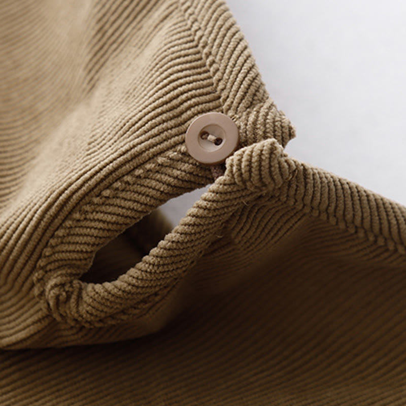 Vestido midi de pana color tostado liso con mangas abullonadas y estampado de Buddha Stones - image 4