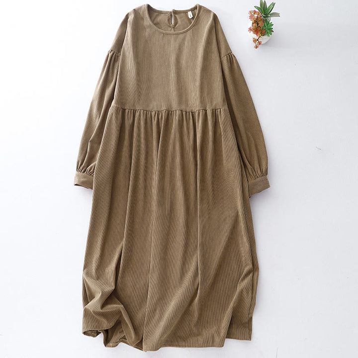 Vestido midi de pana, lino y algodón en color tostado con mangas largas abullonadas y Buddha Stones - Broncearse - US8-10，UK/AU12-14，EU40-42 (2XL) - image 1