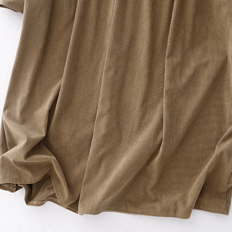 Vestido midi de pana color tostado liso con mangas abullonadas y estampado de Buddha Stones - image 13