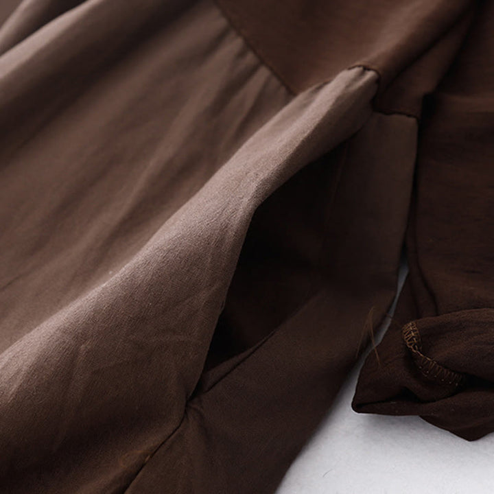 Vestido midi liso de primavera con solapa y mangas largas, estampado de Buddha Stones y bolsillos - image 3