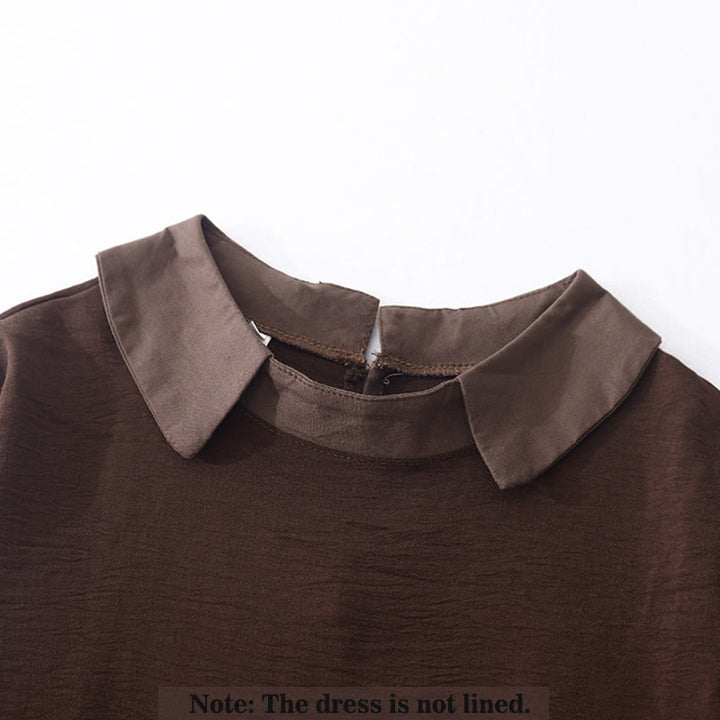 Vestido midi liso de primavera con solapa y mangas largas, estampado de Buddha Stones y bolsillos - image 1