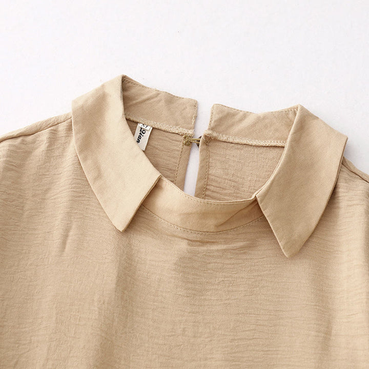 Vestido midi liso de primavera con solapa y mangas largas, estampado de Buddha Stones y bolsillos - image 9