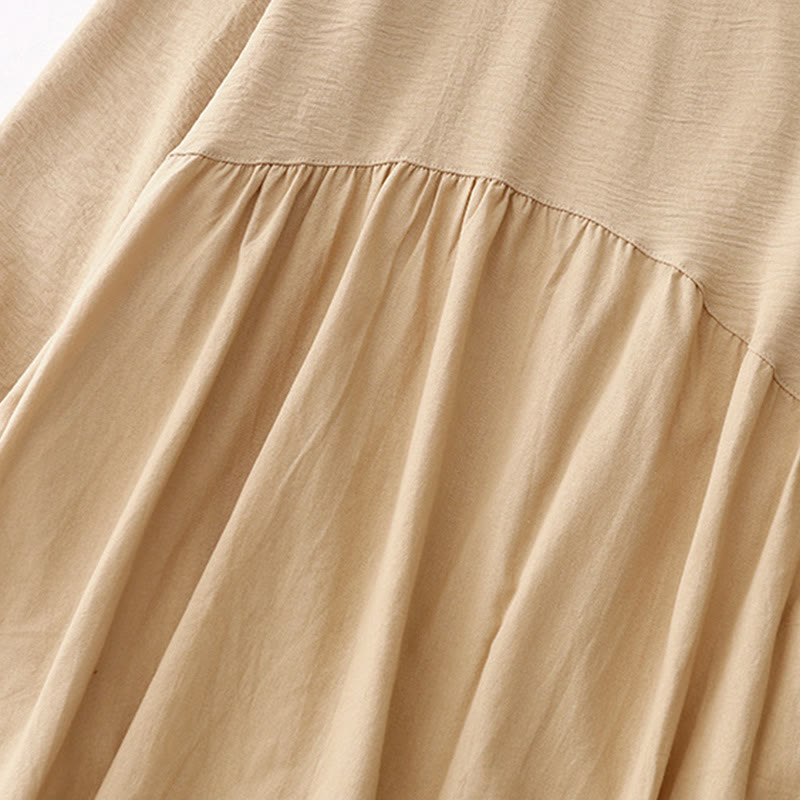 Vestido midi liso de primavera con solapa y mangas largas, estampado de Buddha Stones y bolsillos - image 13