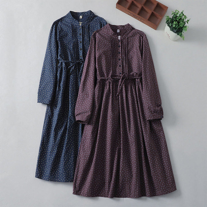 Vestido midi de lino y algodón con estampado floral de Buddha Stones, pliegues tipo acordeón, manga larga y bolsillos - image 18