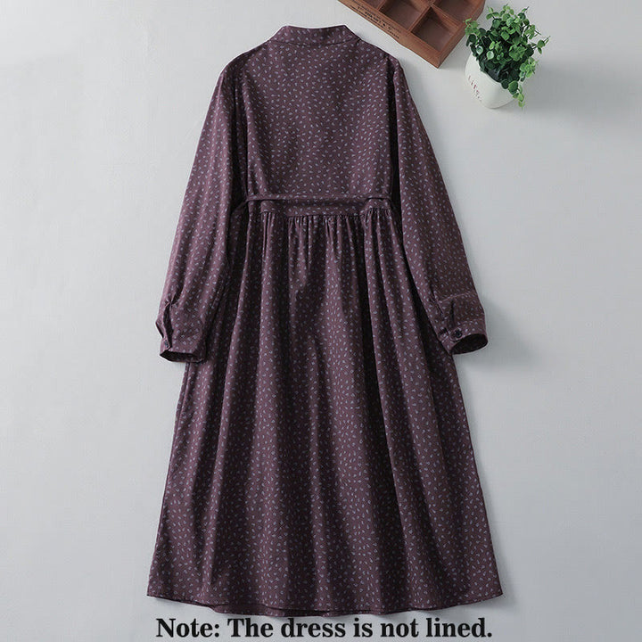 Vestido midi de lino y algodón con estampado floral de Buddha Stones, pliegues tipo acordeón, manga larga y bolsillos - image 7