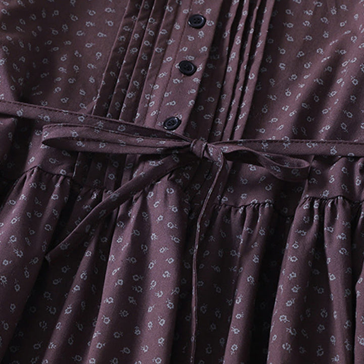 Vestido midi de lino y algodón con estampado floral de Buddha Stones, pliegues tipo acordeón, manga larga y bolsillos - image 11