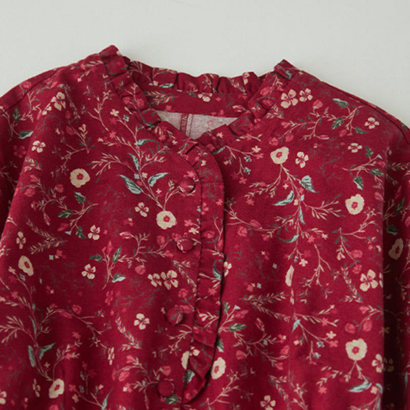 Vestido midi de lino y algodón con manga larga, estampado étnico, floral y con cordones, con Buddha Stones - image 10