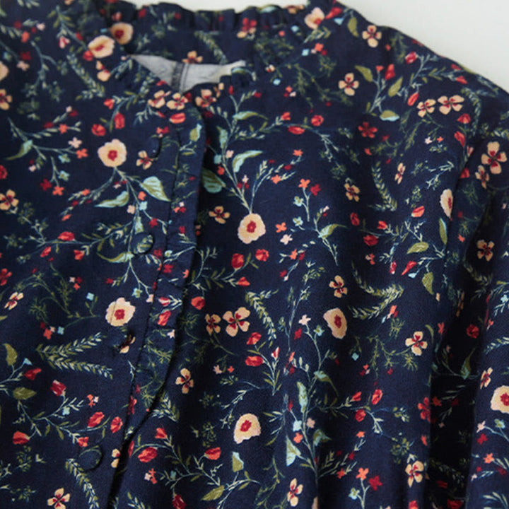 Vestido midi de lino y algodón con manga larga, estampado étnico, floral y con cordones, con Buddha Stones - image 3