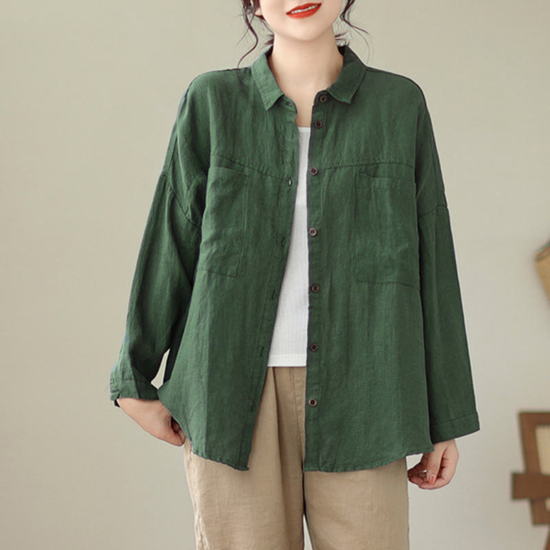 Camisa informal de lino y algodón de manga larga para mujer con estampado de Buddha Stones - image 2