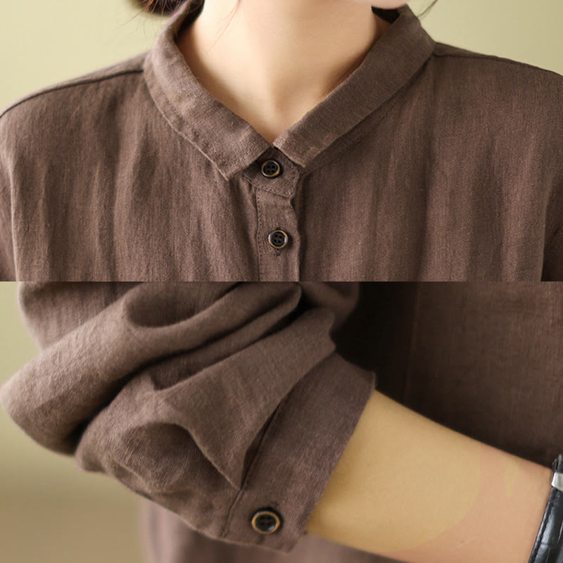 Camisa informal de lino y algodón de manga larga para mujer con estampado de Buddha Stones - image 13