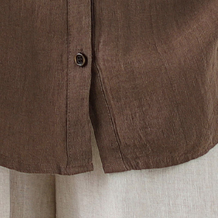 Camisa informal de lino y algodón de manga larga para mujer con estampado de Buddha Stones - image 15