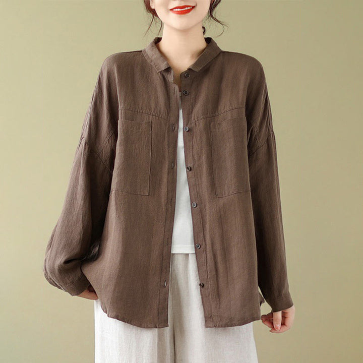 Camisa informal de lino y algodón de manga larga para mujer con estampado de Buddha Stones - image 9