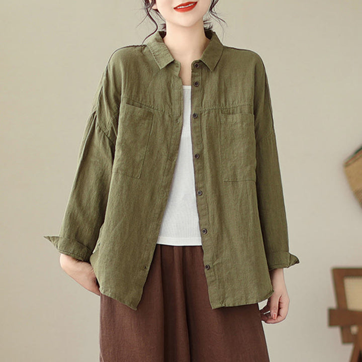 Camisa informal de lino y algodón de manga larga para mujer con estampado de Buddha Stones - image 18