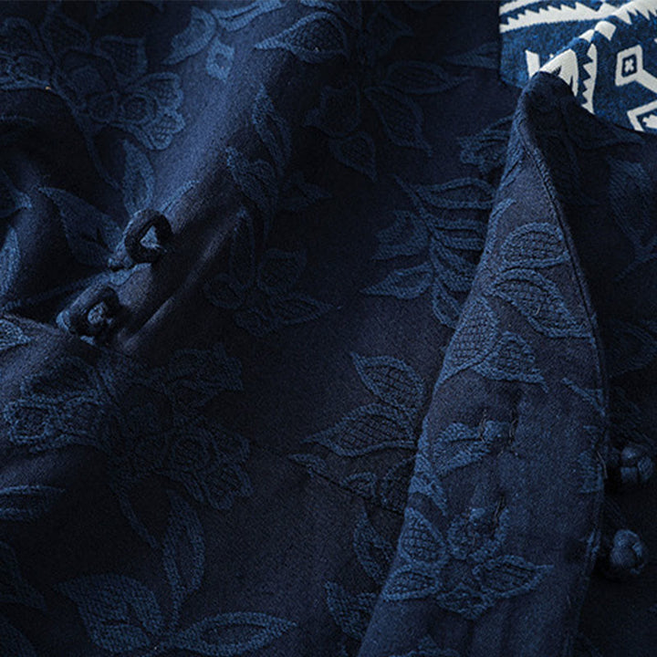 Camisa informal de manga larga de algodón y lino para mujer con botones de rana y jacquard Buddha Stones - image 10