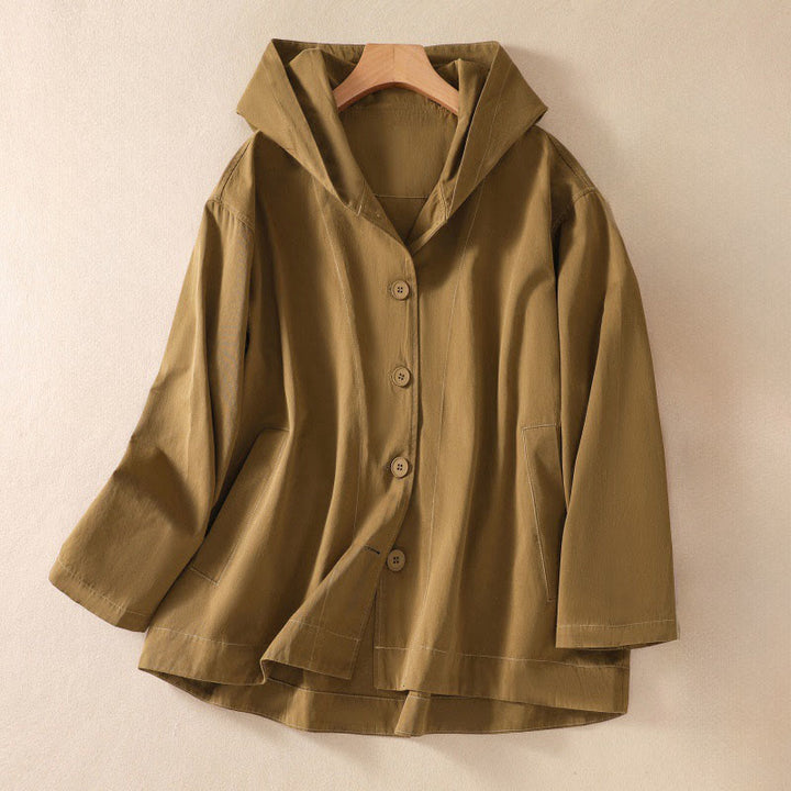 Chaqueta de algodón de manga larga con capucha y bolsillos para mujer, color liso, con estampado de Buddha Stones. - Vara de oro oscura - US14，UK/AU18，EU46 (2XL) - image 1