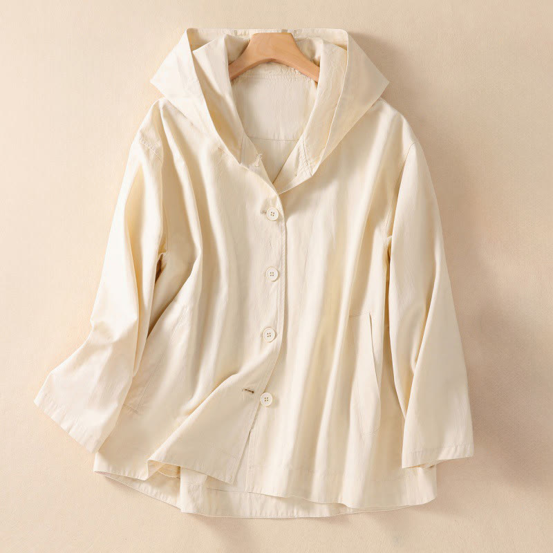 Chaqueta de algodón de manga larga con capucha y bolsillos para mujer, color liso, con estampado de Buddha Stones. - Old Lace - US14，UK/AU18，EU46 (2XL) - image 6