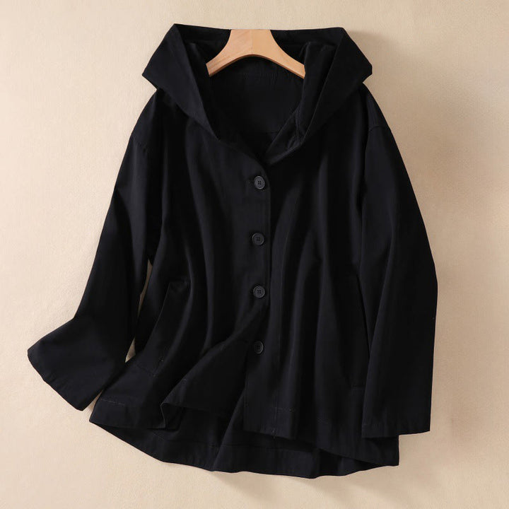 Chaqueta de algodón de manga larga con capucha y bolsillos para mujer, color liso, con estampado de Buddha Stones. - Negro - US14，UK/AU18，EU46 (2XL) - image 9