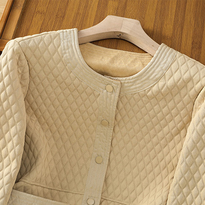 Chaqueta retro lisa de algodón de manga larga con bolsillos para mujer de Buddha Stones - image 3